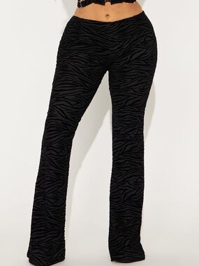 Black Textured Low-Rise Pants
